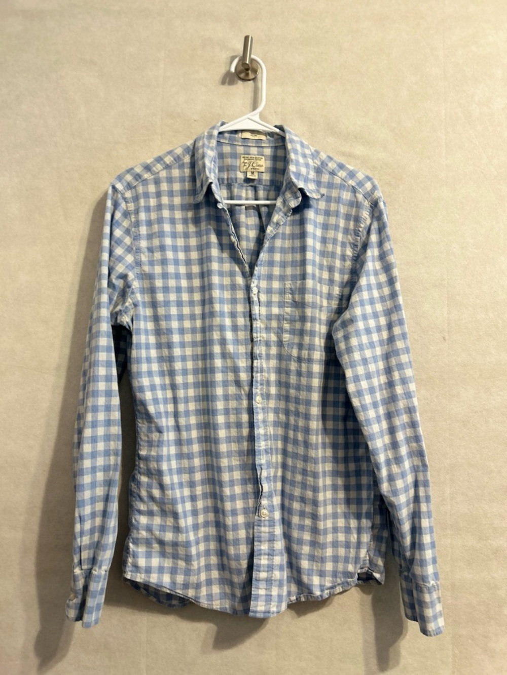 JCrew Slim MenShirt Medium Blue White Button Down fit flex Gingham lightweight